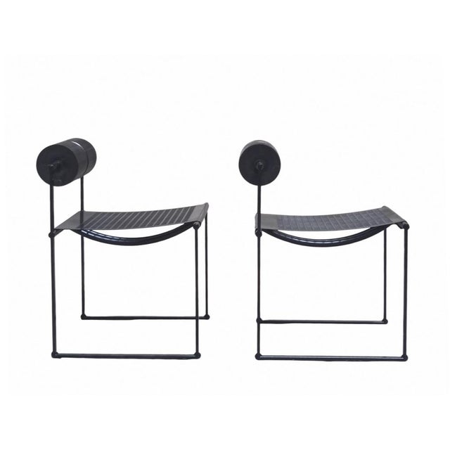 Metal Prima Black Chairs by Mario Botta for Atlas, Italy, 1980s, Set of 2 For Sale - Image 7 of 10