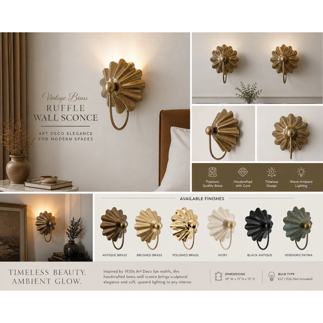 Lights Vintage Brass Wall Sconce Light, Handmade Antique Brass Flower Wall Lamp, Mid Century Shell Sconce Bedroom Bedside Hallway Entryway Lighting For Sale - Image 7 of 13
