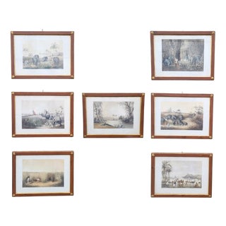 Unknown, Hunting in Asia, 1800s, Paper, Set of 7 For Sale