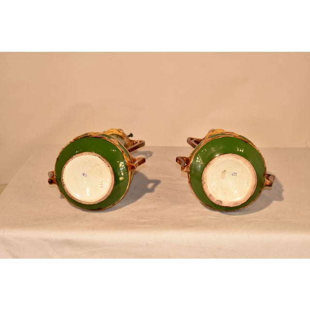 Green 19th Century Art Nouveau Majolica Lamps - Pair For Sale - Image 8 of 14