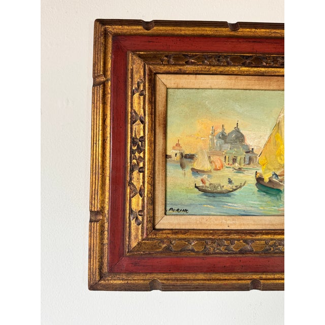 1970s Vintage Venice Coastal - Sailboat Landscape Scene Oil Painting by L. Porino For Sale - Image 10 of 12