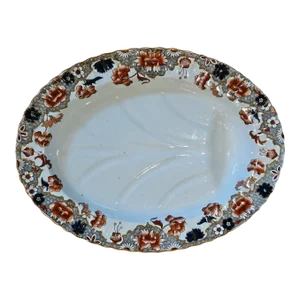 Late 19th Century Antique Copeland Footed Meat Carving Platter With Gravy Depression