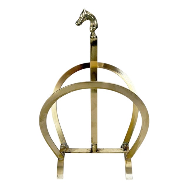 Vintage Brass Magazine Rack with Horse Detail, France, 1970s For Sale