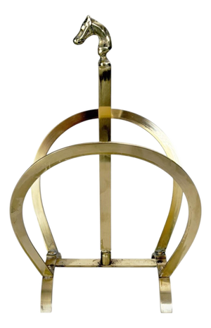 Vintage Brass Magazine Rack with Horse Detail, France, 1970s