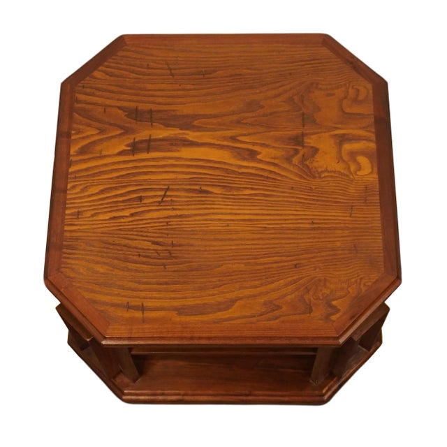 Vintage Rustic Shabby Chic Weathered Oak 28" Square Tiered Accent End Table For Sale - Image 4 of 8