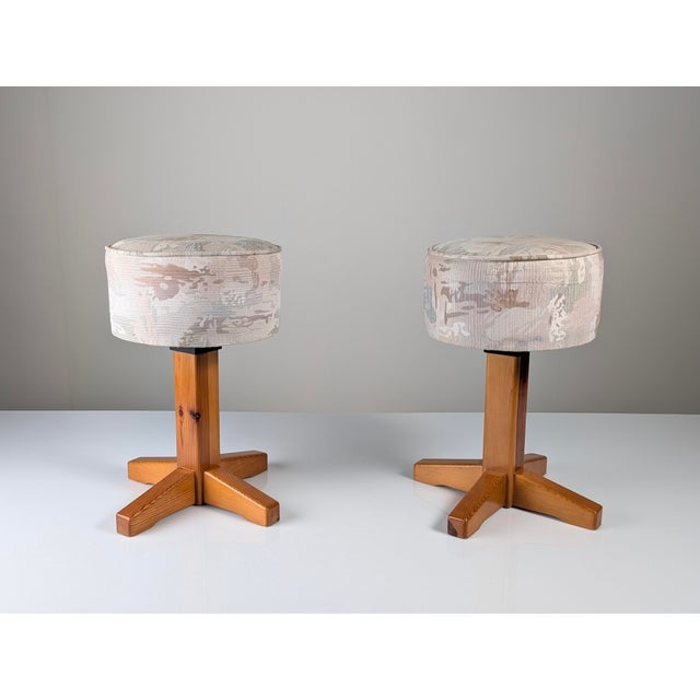 Scandinavian Modern Pine and Fabric Stools, 1980s, Set of 2 For Sale - Image 10 of 10