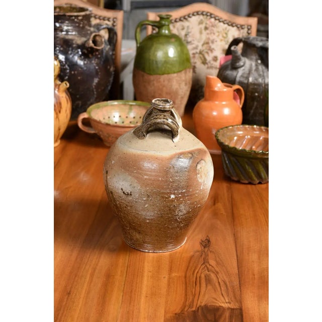 Brown French 19th Century Double Handled Brown Glaze Pottery Jug with Rustic Character For Sale - Image 8 of 12