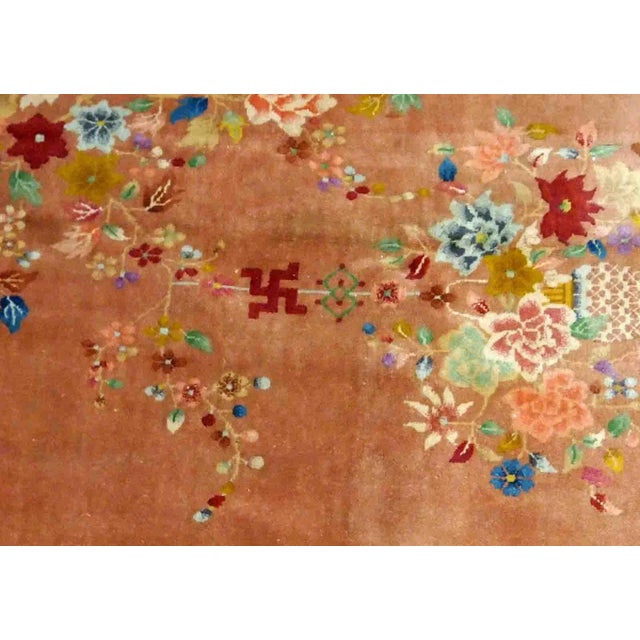 Textile 1920s Antique Handmade Art Deco Chinese Rug For Sale - Image 7 of 10
