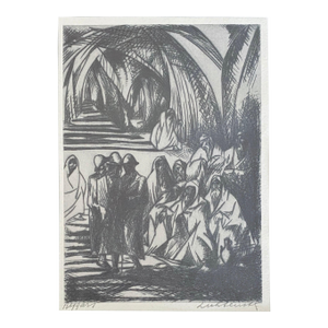 Isaac Lichtenstein 1Bezalel School Jerusalem Israeli Judaica Etching - Beggars