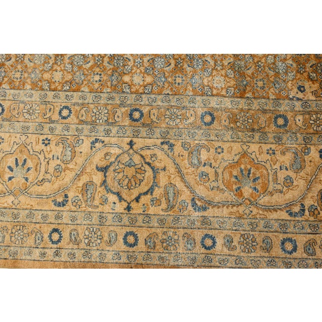 Textile Fine Persian Tabriz Brown, Blue Hand Knotted Wool Carpet For Sale - Image 7 of 10