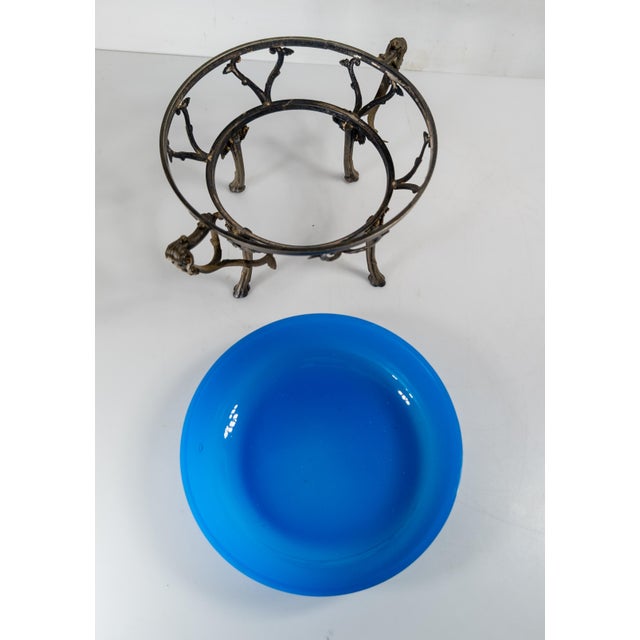 Early 20th Century French Blue Opaline Glass and Silverplate Tazza Bowl For Sale - Image 10 of 18