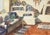 Detailed watercolor of a Santa Fe southwest style living room, by unknown artist "West" (American, 20th Century). Signed...