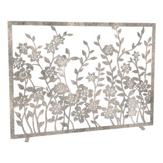 Aged Silver Lacey Floral Fireplace Screen For Sale