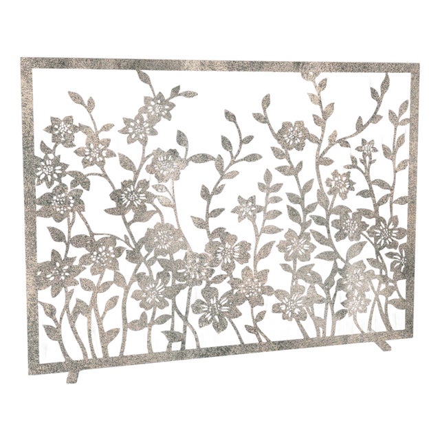 Aged Silver Lacey Floral Fireplace Screen For Sale