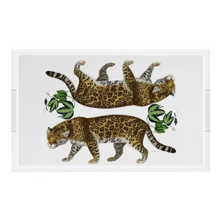 Leopard Seeing Double White Acrylic Rectangle Decorative Tray, Medium For Sale