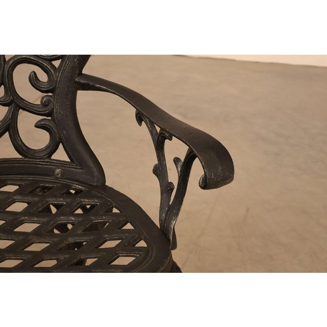 Late 20th Century Cast Aluminum Garden Bench With Ornate Lattice Back For Sale - Image 5 of 18