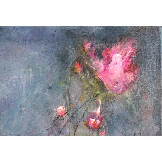 Abstracted Floral Oil Painting -- Magnolias in Morning Mist Evocative and moody floral of pink saucer magnolias by...