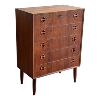 Mid Century Danish Teak Highboy Dresser - Vintage Scandinavian Chest of Drawers 1960s For Sale