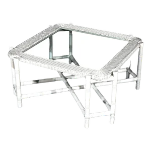 Heywood Wakefield School White Wicker & Glass Top Coffee Table 20th Century