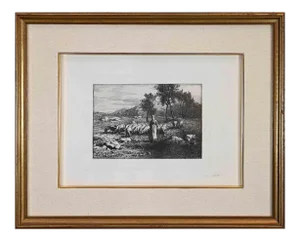 Unknown, Pasture, Original Etching, 1868
