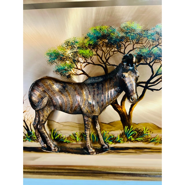 Wood Signed Gastone Safari 3-Piece Relief Set – Elephant & Calf, Zebra, XL Giraffe – Matching 25×19 Mid-Century Panels For Sale - Image 7 of 12