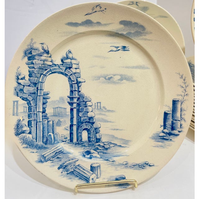 French French Faience Plates by Gien, Architectural Ruins Faience, Set of 18 For Sale - Image 3 of 10