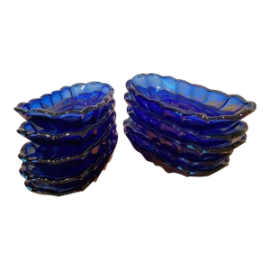 Vintage Mid 20th Century Anchor Hocking Cobalt Blue Banana Split Dishes- Set of 10