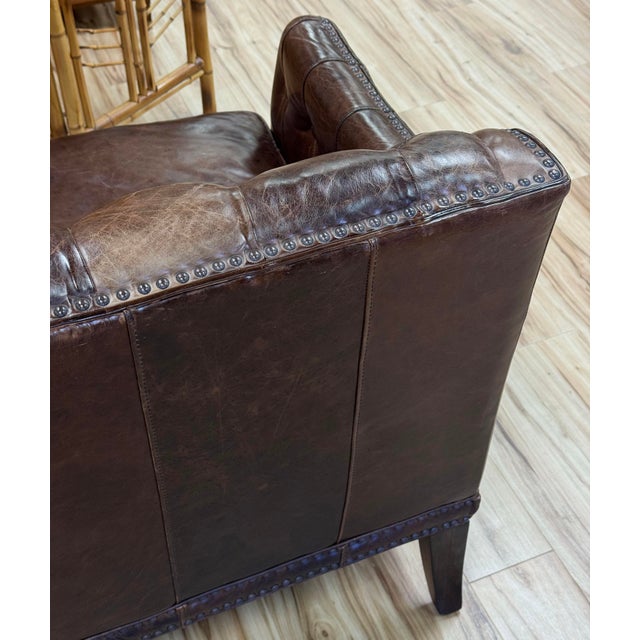 Vintage Tufted Leather Settee Sofa With Nailhead Trim For Sale - Image 18 of 18