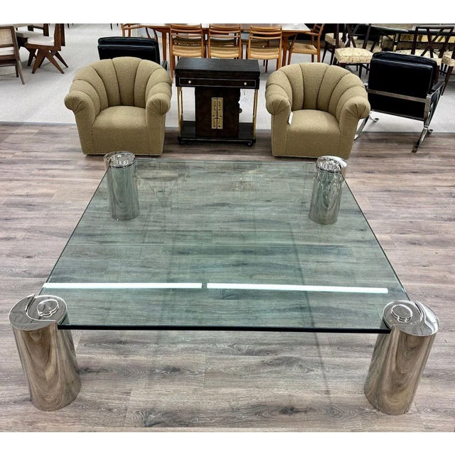 Mid-Century Modern Karl Springer Signed Chrome Coffee, Cocktail Table, Glass Top For Sale - Image 11 of 13