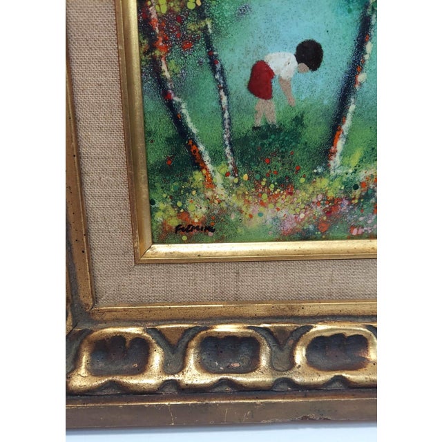 Late 20th Century Late 20th Century Fleming Child in the Woods Red Shorts Painting Enamel on Copper Framed Vertical For Sale - Image 5 of 9