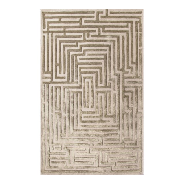 Anatolia Hand-Tufted Maze Rug, Wheat Tan, 4x6 For Sale