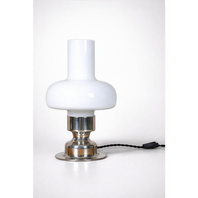 Silver Art Deco Table Lamp in Chrome-Plated Steel and Opaline Glass, Czech, 1920s For Sale - Image 8 of 8