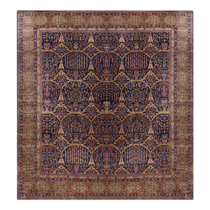 1920s Blue Navy Floral Antique Indian Lahore Rug 18'0" X 18'0" Handknotted Wool Carpet