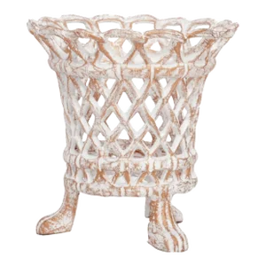 Ivory/Gold Lattice Footed Planter, Large