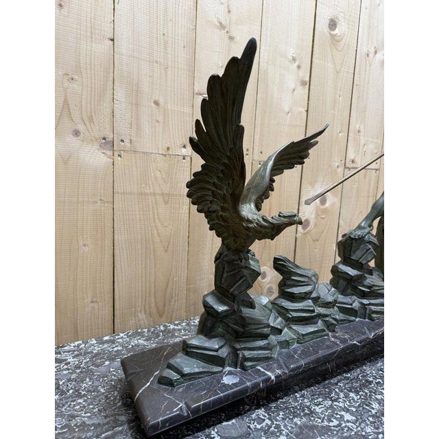 Metal Art Deco Man Hunting an Eagle Figurine For Sale - Image 7 of 8
