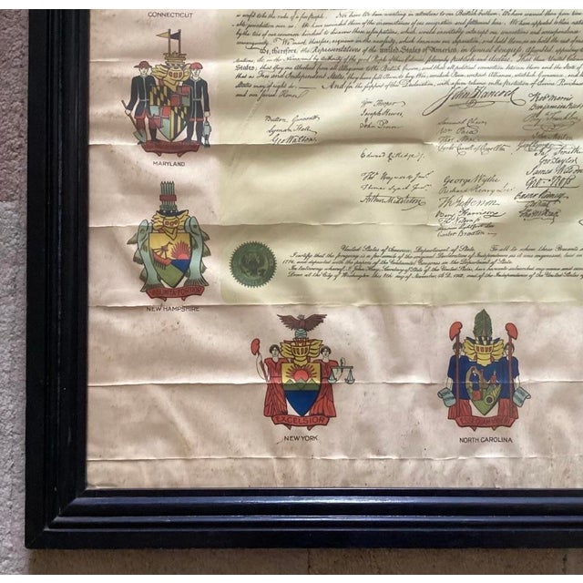 Rare Illuminated Facsimile of the Declaration of Independence, Certified & Framed With Heraldic Coats of Arms, 35” X 25¼” For Sale - Image 12 of 12