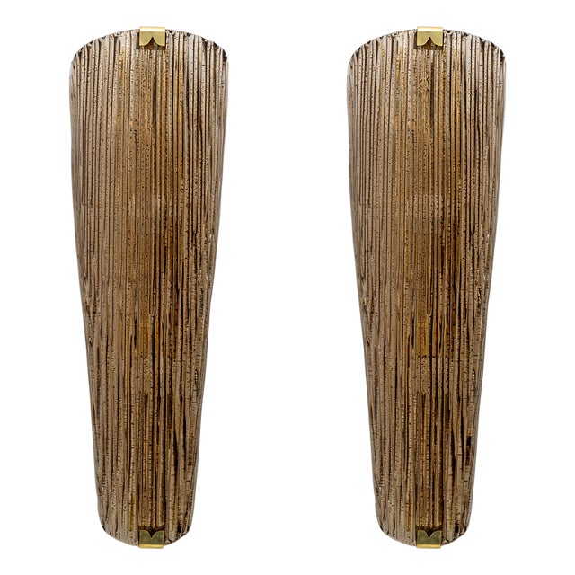 Modern Amber Murano Glass and Brass Sconces, 2000, Set of 2 For Sale