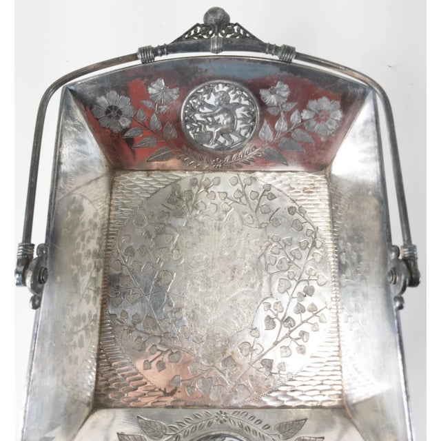 19th Century American Victorian Silverplate Basket With Cat For Sale - Image 4 of 12