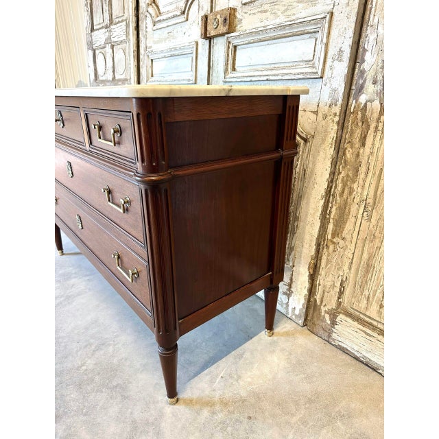 Louis XVI Style Commode with White Marble Top, 1950s For Sale - Image 9 of 15