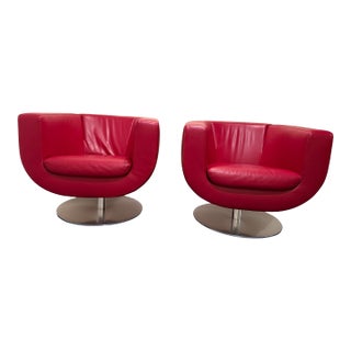 Pair of B&b Italia Tulip Chairs in Red Leather For Sale