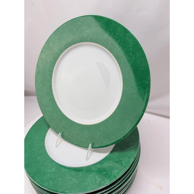 Green Set of Twelve Christofle "Micro-Gold" Faux Malachite Porcelain Chargers, 12.625" For Sale - Image 8 of 9