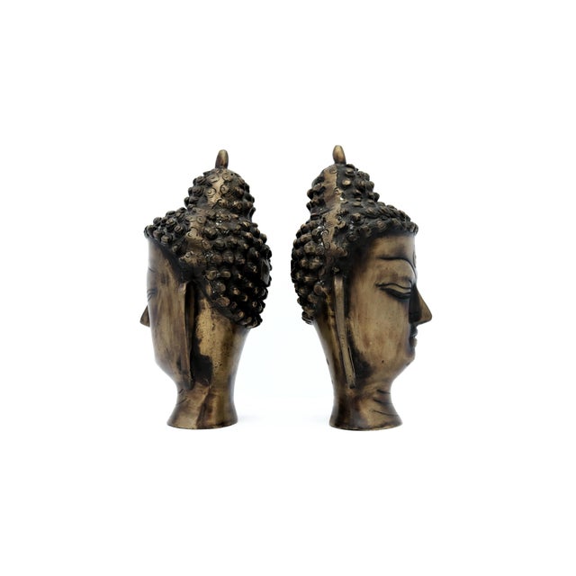 Brass Buddha Head Figurines; Bookends For Sale - Image 4 of 7