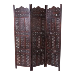 1960s Anglo Indian Carved Wood Three Panel Folding Screen