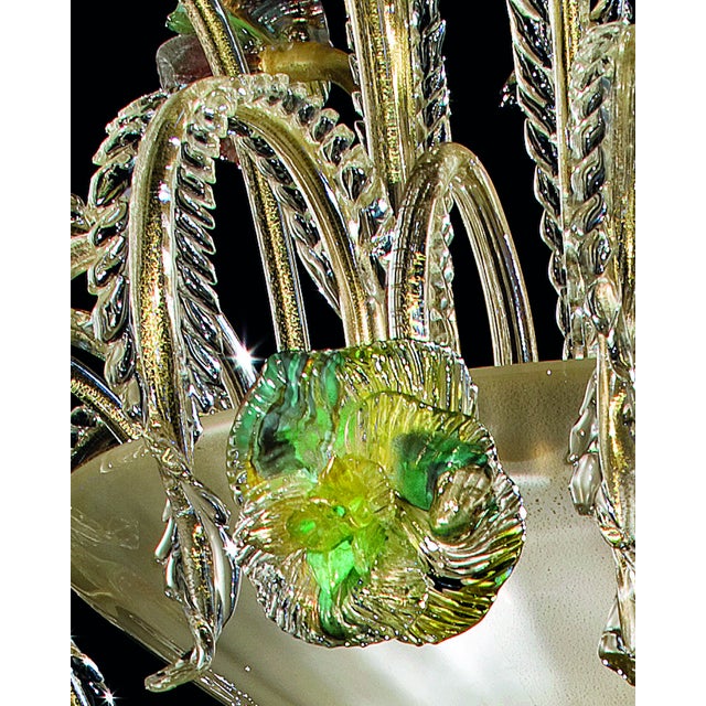 Glass Contemporary Lively Transparent and Gold Floral Chandelier in Murano Glass For Sale - Image 7 of 7