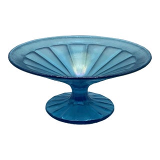 1920s Fenton Style Blue Stretch Footed Bowl For Sale