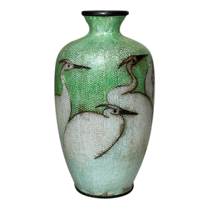 Antique 19th Century Japanese Meiji Miniature Foil Enamel Signed Bronze Vase Urn