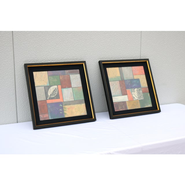 Black Jodi Reeb-Myers Information/Linear Abstract Mixed-Media & Collage Artwork - A Pair For Sale - Image 8 of 18