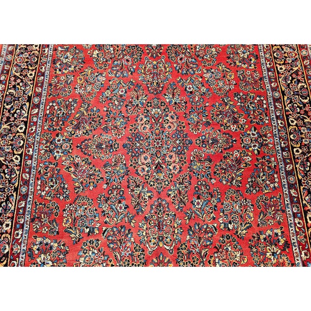 Antique Persian Sarouk Area Rug, Hand-Knotted Wool, Allover Floral Pattern, 9x11, Red & Navy For Sale - Image 10 of 16