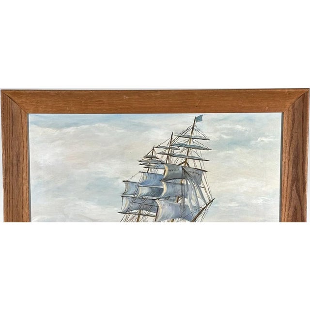 Mid 20th Century Vintage Mid Century Maritime Clipper Ship Framed Original Seascape Oil Painting For Sale - Image 5 of 13
