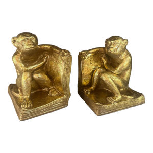 Vintage Gold Gilt Monkey Bookends | Pair
